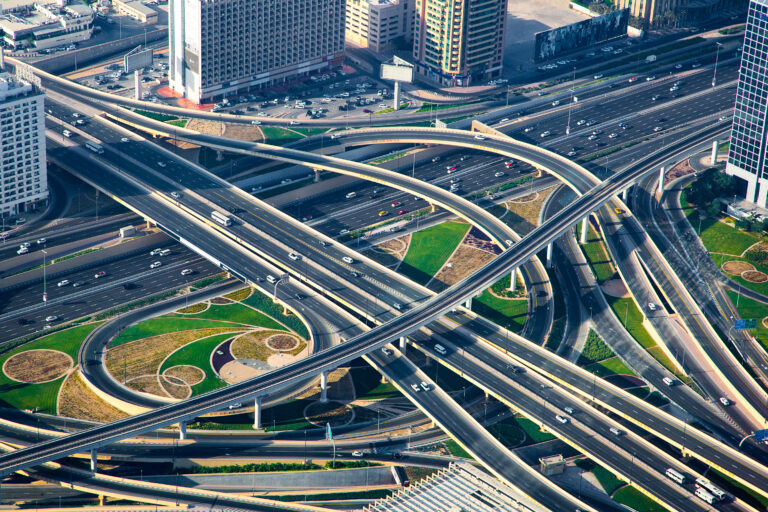 Shot of Burj Park from above in Dubai UAE